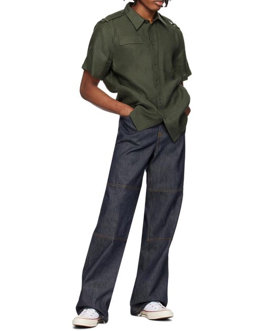 Helmut Lang Green Short Sleeved Epaulet Shirt for men
