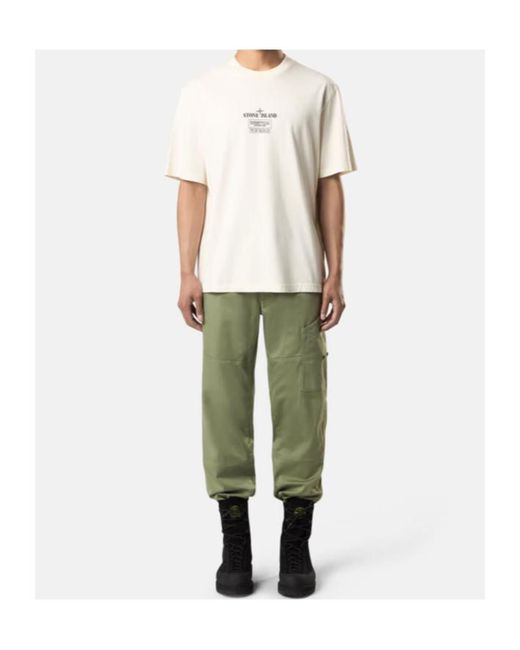 Stone Island White Logo Printed Crewneck T-Shirt for men