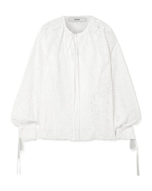 Erdem White Floral-Embroidered Blouse