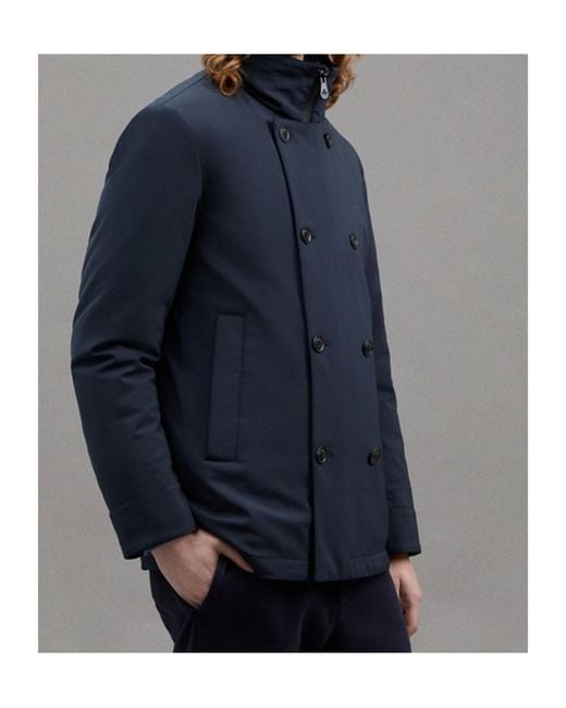 Peuterey Blue Detachable-Bib Double-Breasted Coat for men