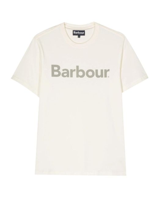 Barbour White Logo-Print Cotton T-Shirt for men
