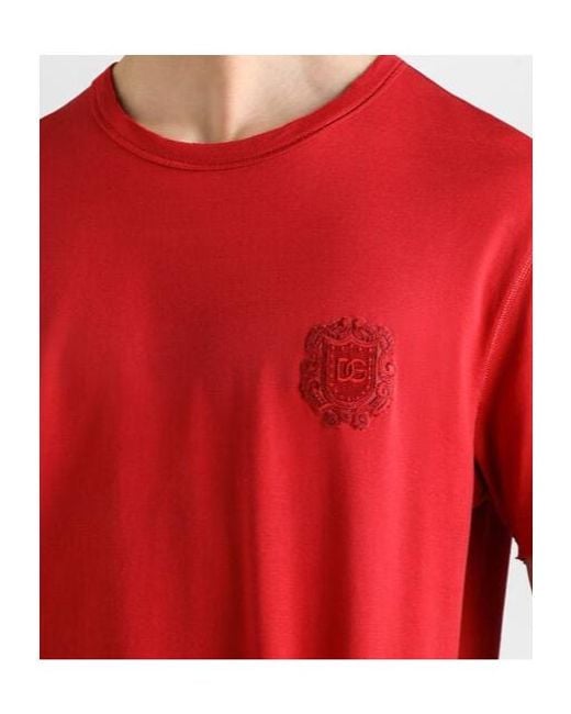 Dolce & Gabbana Red Crest Raw-Edge T-Shirt for men