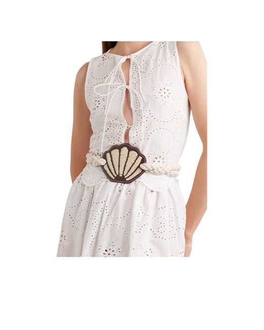 Johanna Ortiz White Leather Trimmed Cord Waist Belt
