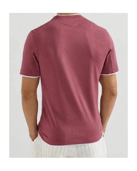 Brunello Cucinelli Pink Cotton Faux-Layered T-Shirt for men