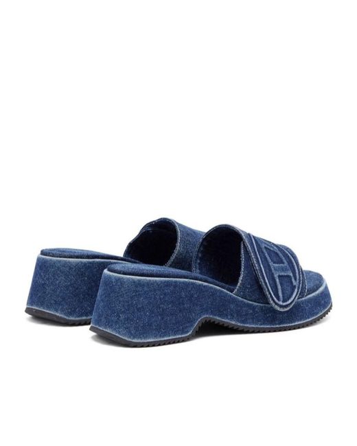 DIESEL Blue Sa Oval Logo-Embossed Slides