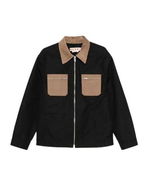 Marni Black Contrast-Collar Patch-Pocket Jacket for men