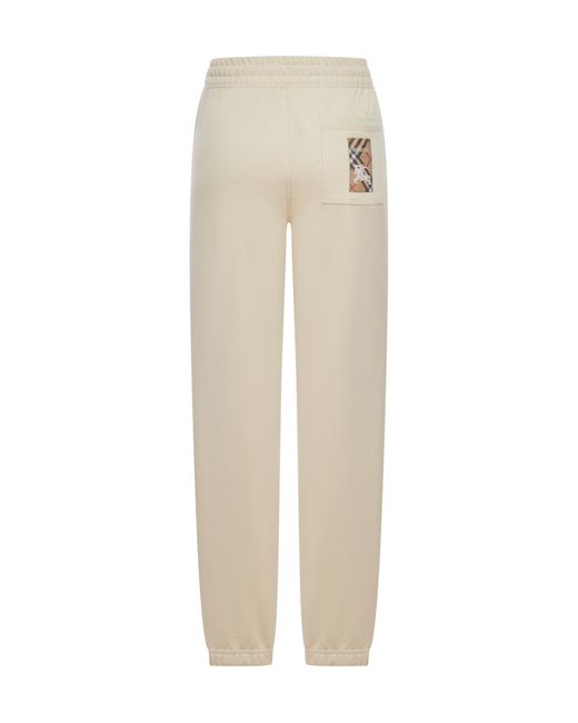 Burberry Natural Cotton Jogging Trousers With Check Applique