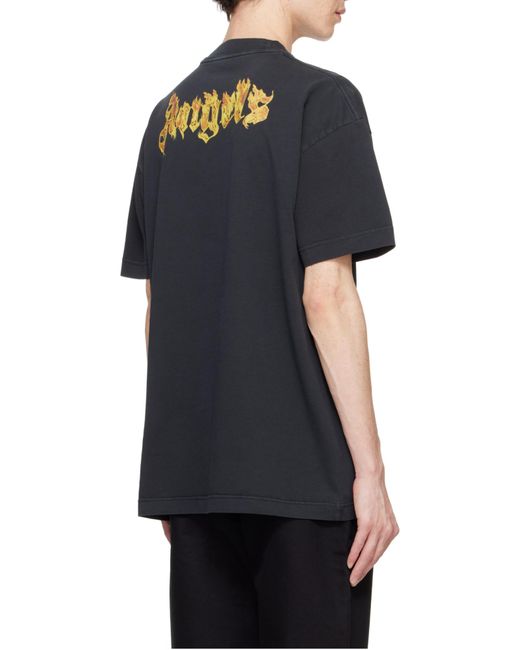 Palm Angels Black Burning Logo Printed Crewneck T-Shirt for men
