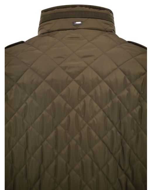 Herno Green Diamond Quilted Long-Sleeved Puffer for men