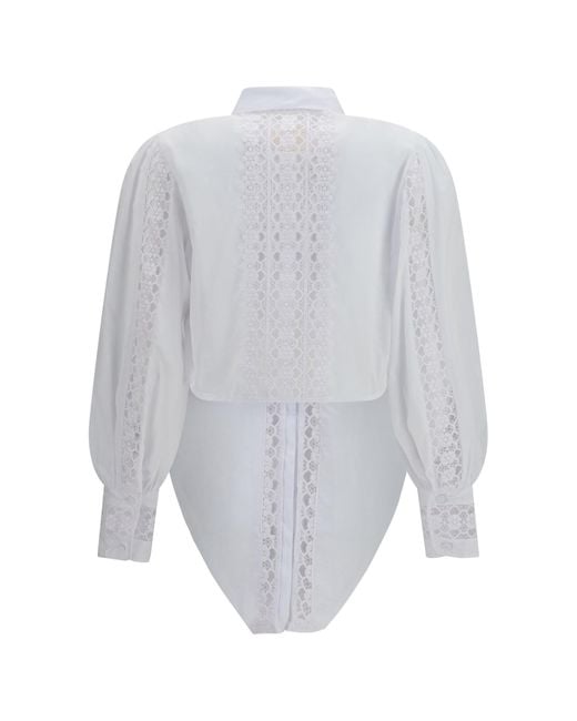 Charo Ruiz White Devi Lace-Insert Blouse