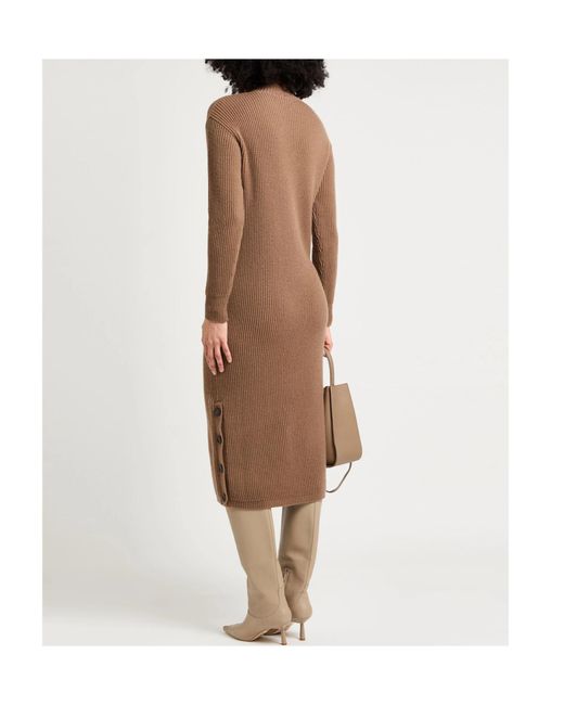 Max Mara Brown High Neck Ribbed Knit Long-Sleeve Maxi Dress