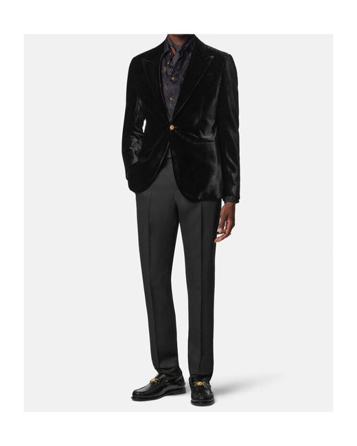 Versace Black Single-Buttoned Velvet Blazer for men
