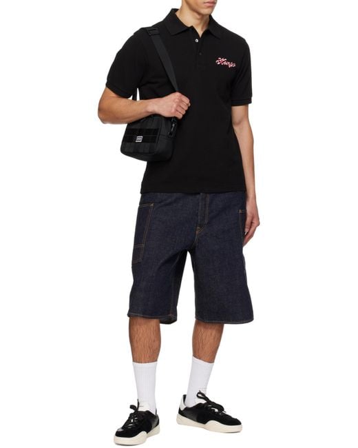 KENZO Black Winter Holidays Embroidered Slim Polo Shirt for men