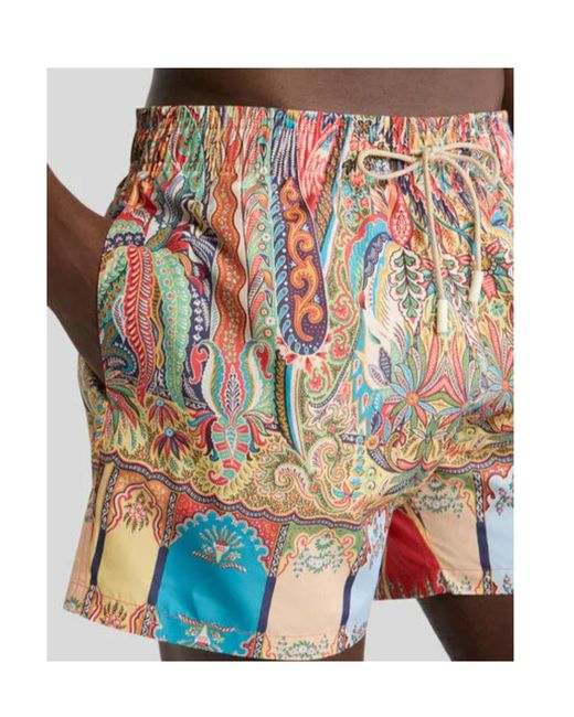 Etro Natural Paisley-Printed Swim Shorts for men