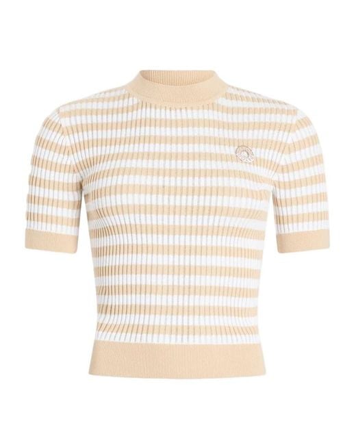 Patou White Striped Ribbed Short-Sleeve Knitted Sweater