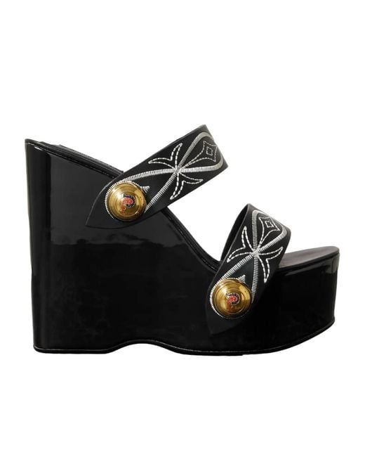 Emilio Pucci Black 150Mm Goccia-Embroidered Wedge Sandals
