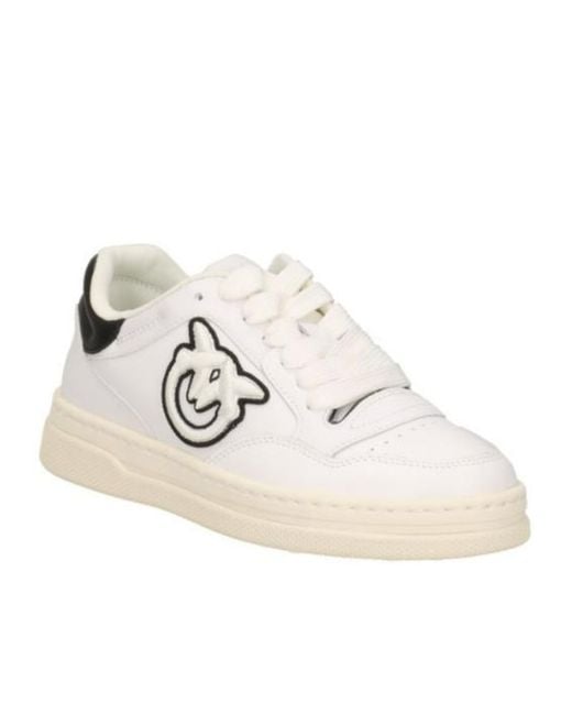 Pinko White Gem Lace-Up Sneakers