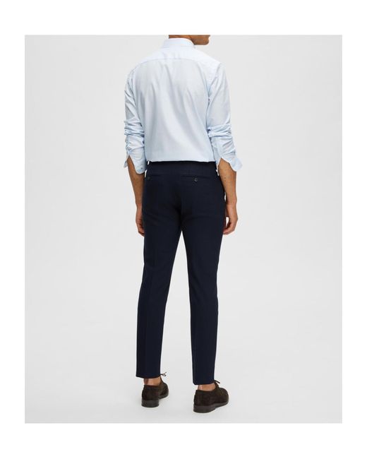 SELECTED Blue Woven Wool Blend Trousers for men