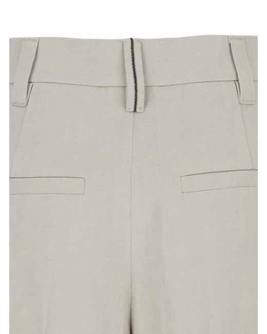 Brunello Cucinelli Gray Monili Bead-Embellished Pleated Trousers