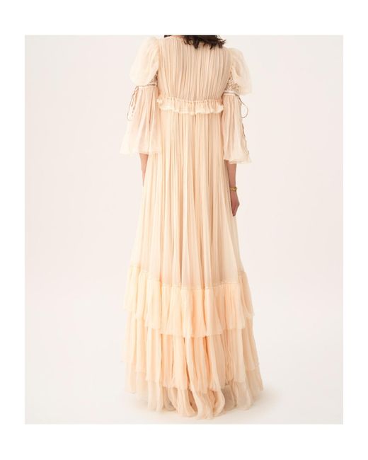 Chloé Natural Oversized Long Ruffled Tulle Dress