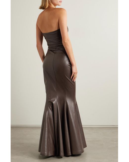 Norma Kamali Brown Strapless Imitation Leather Dress