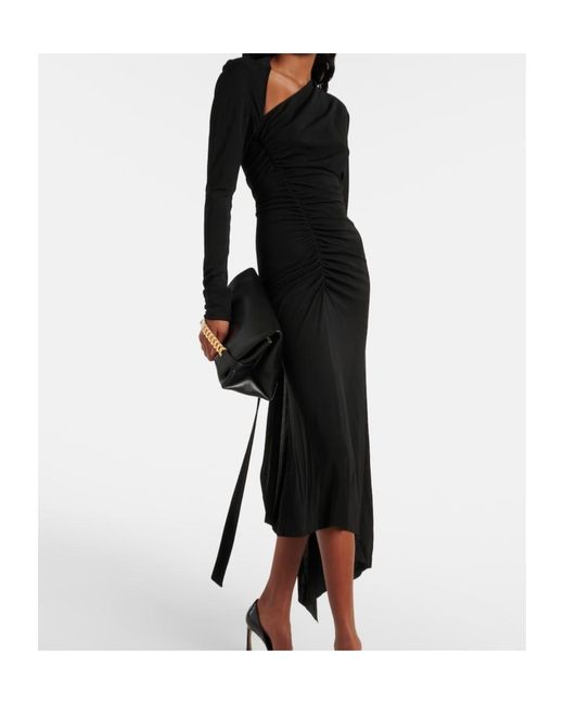 Victoria Beckham Black Asymmetric Ruched Midi Dress