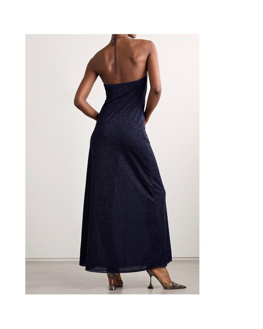 Osree Women's Blue Stretch-Knit Halterneck Maxi Dress