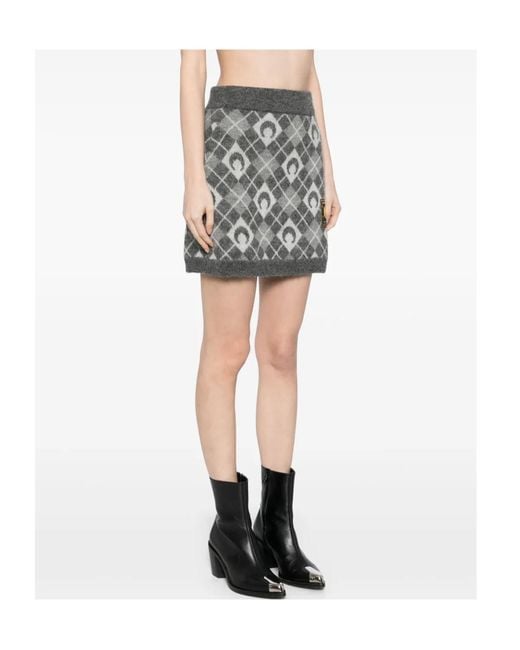 MARINE SERRE Gray Moon Argyle Knit Mini Skirt