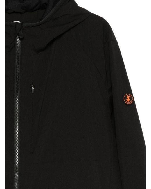 Save The Duck Black Hooded Logo-Patch Jacket for men