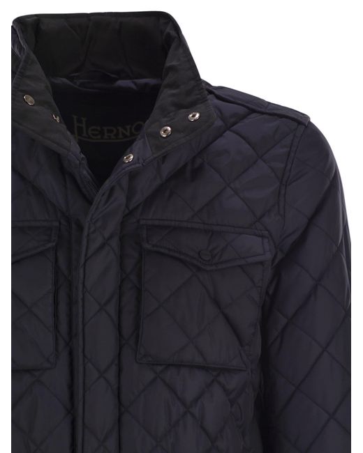Herno Blue Diamond Quilted Cotton Jacket for men