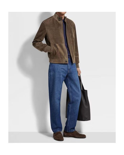 Zegna Brown Suede Leather Blouson for men