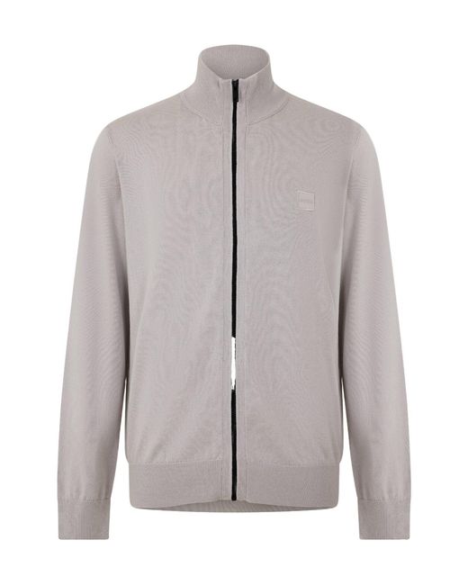 Boss Gray Zip-Up Knit Cardigan for men