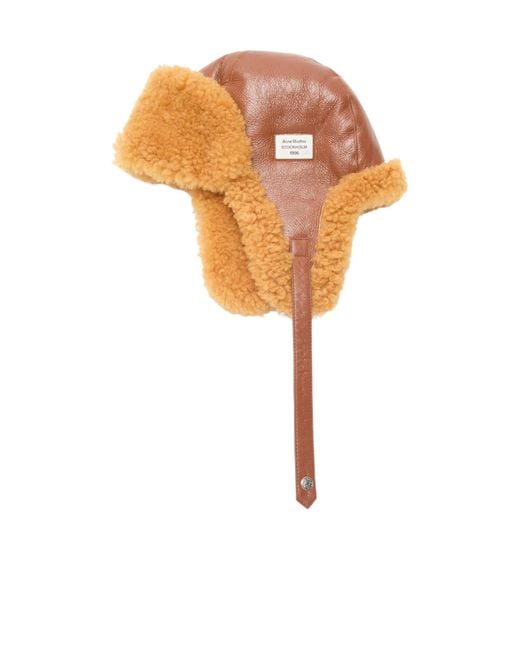 Acne Orange Leather Shearling Hat for men