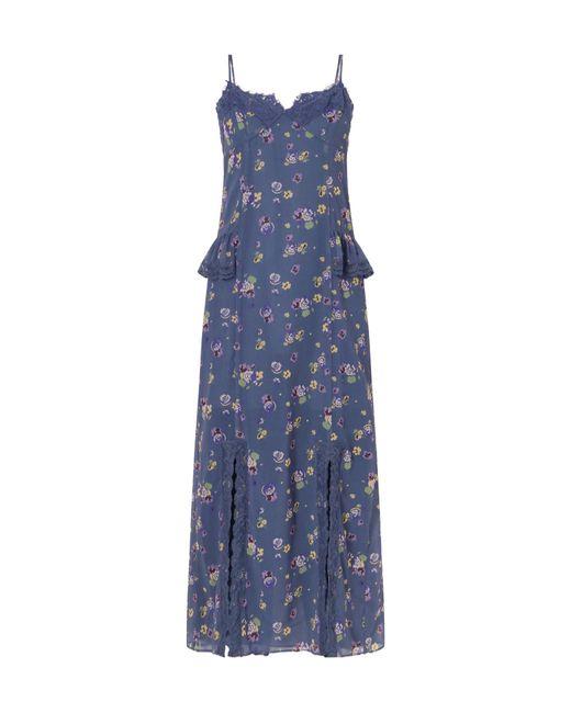 Anna Sui Blue Lightweight Chiffon Floral Dress