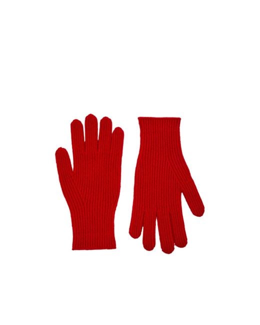 Totême Red Ribbed Cashmere Gloves
