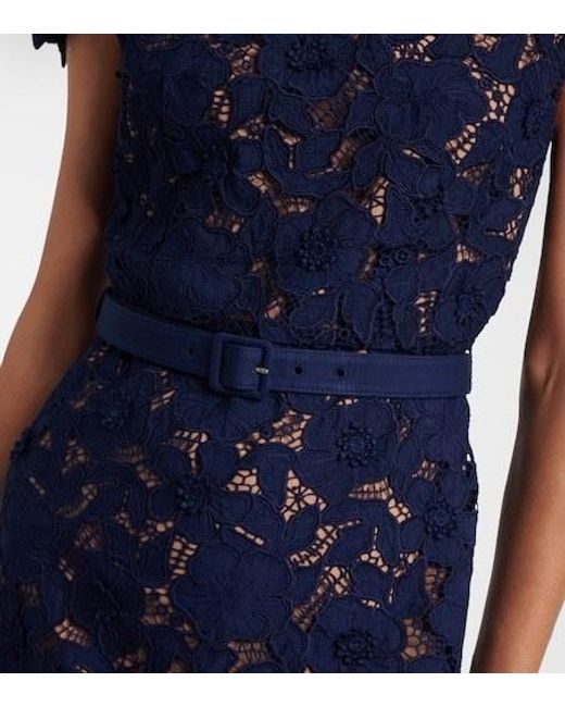 Self-Portrait Blue Belted Lace Midi Dress
