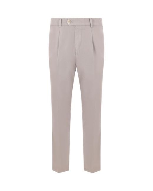 Brunello Cucinelli Gray Leisure-Fit Pleated Gabardine Trousers for men