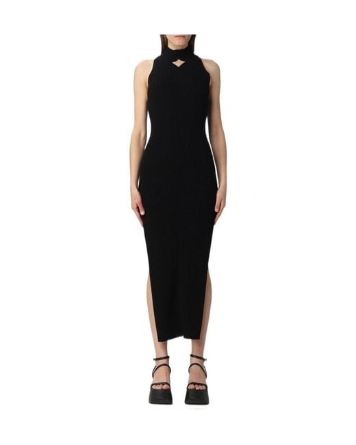 Courreges Black Courrèges Col Diamanterai Ribbed Dress