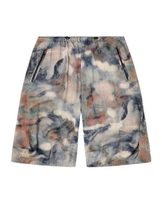 DIESEL Gray Camouflage-Print Bermuda Shorts for men
