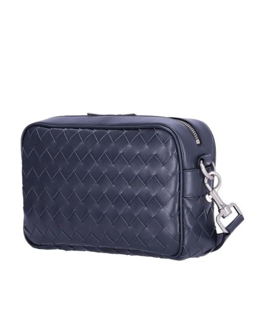 Bottega Veneta Blue Intreccio Zip Around Messenger Bag for men