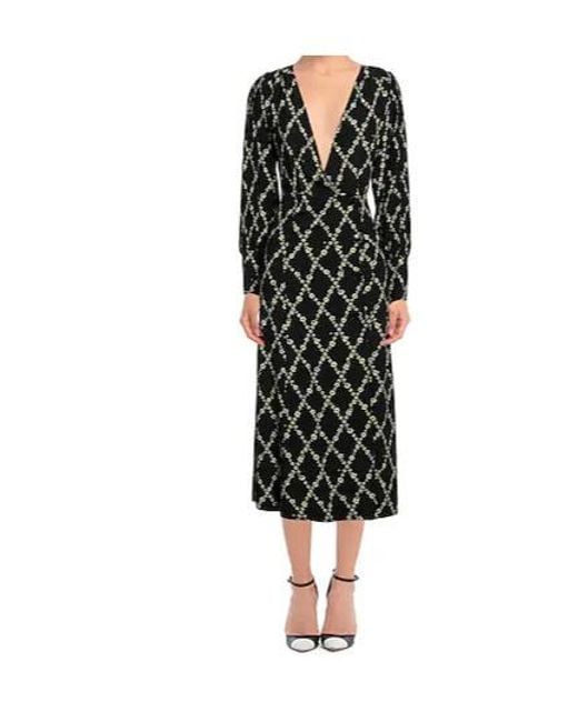 Ganni Black Floral Print Midi Dress