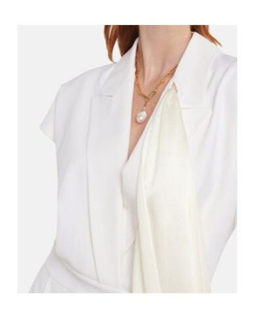 Roksanda White Bridal Cape-Detail Wool Jumpsuit