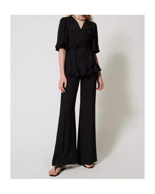 Twinset Black Ruffle-Detail Wrap Top