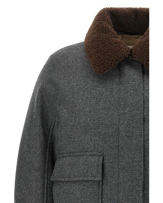 Brunello Cucinelli Gray Shearling Collar Cropped Jacket