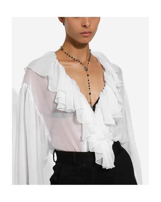 Dolce & Gabbana White Ruffle Detailed Chiffon Blouse