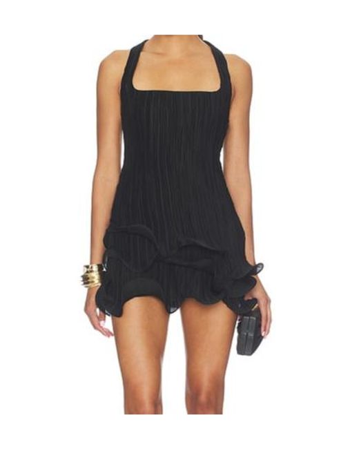 Cult Gaia Black Marsa Plissé-Effect Ruffled Mini Dress