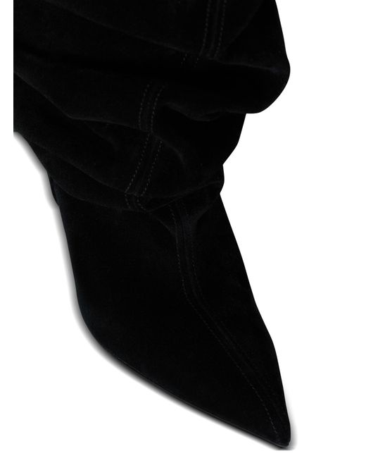 Balmain Black Suede Leather Wedge Thigh-High Boots