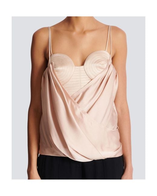 Balmain Pink Strappy Satin Bustier Top