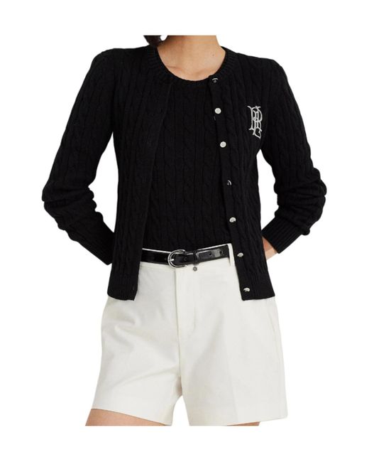 Ralph Lauren Black Ralhan Cable Knit Cotton Cardigan