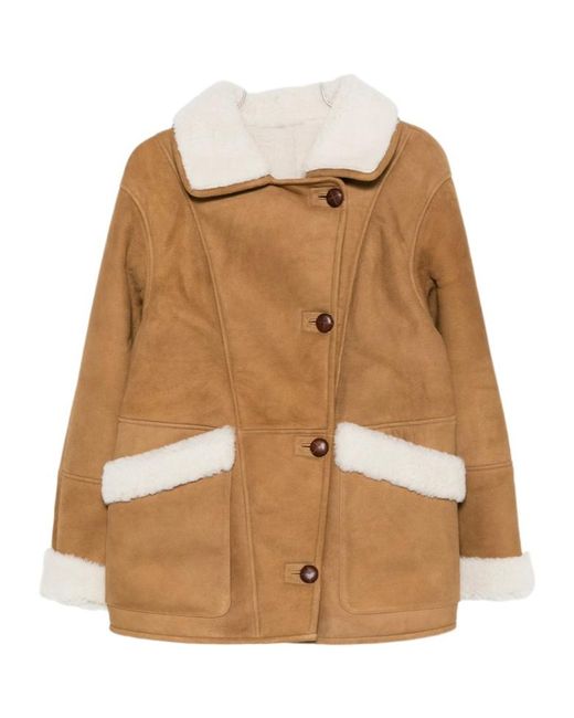 IRO Brown Single-Breasted Shearling Jacket